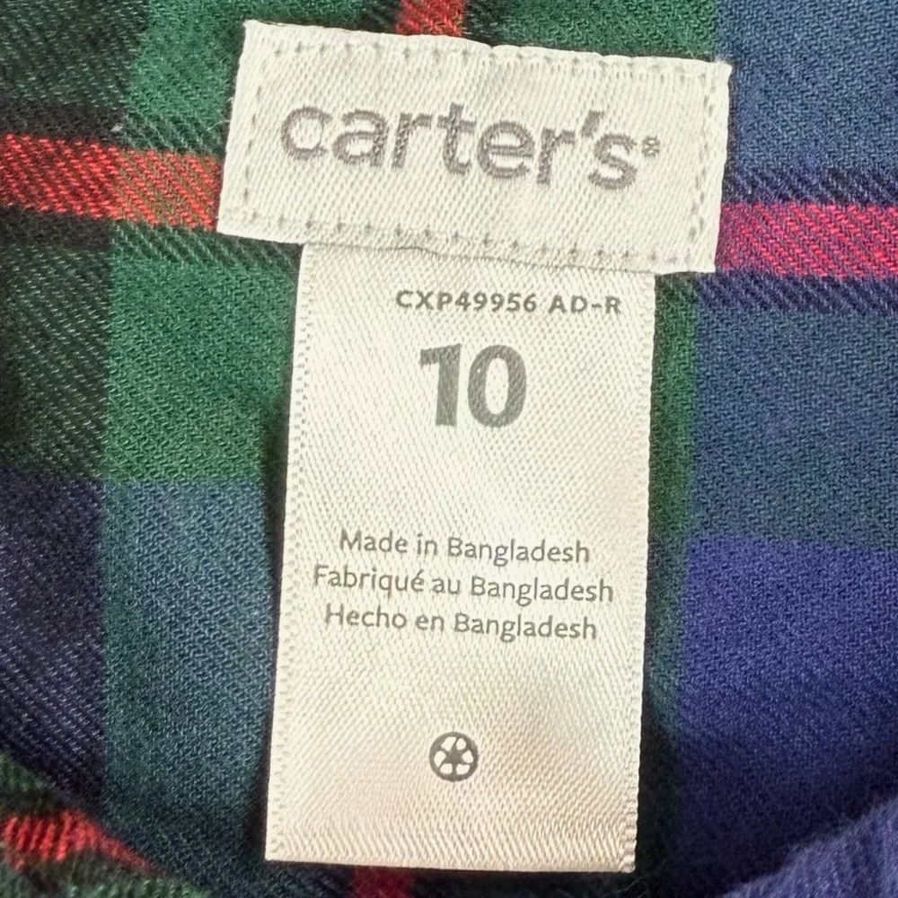 NWT CARTER'S Boys' Blue‎ & Green Tartan Plaid Long Sleeve Casual Button Down 10